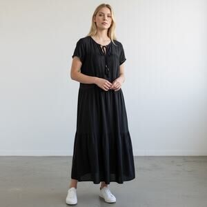 Sonoma Women's Black Tiered Textured Short Sleeve Midi Dress Size M